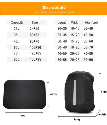 Capa refletiva para mochila  20L 35L 45L 60L à prova d'água, camuflada, tática para acampamento ao ar livre, caminhada, escalada, protege contra poeira.