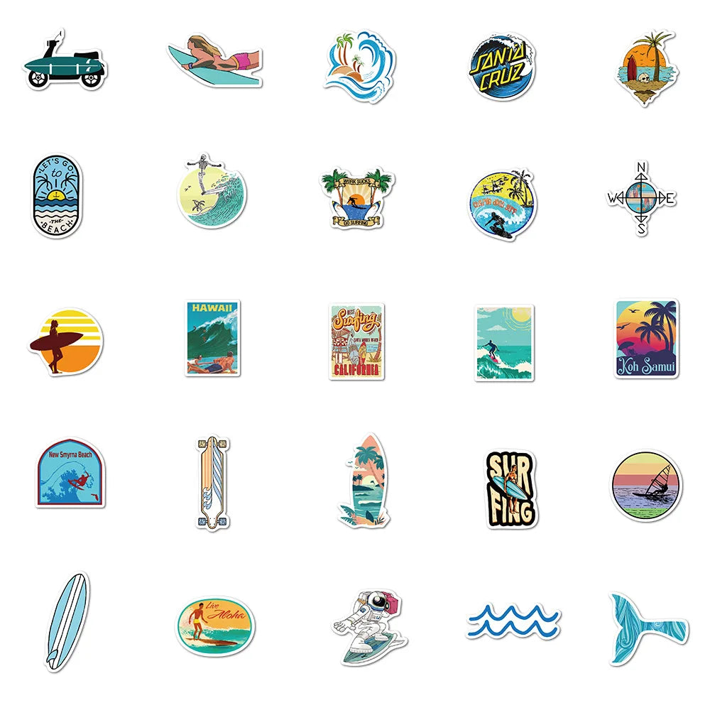 Adesivos de Surf de Verão Adesivo de Surf de Praia Adesivo À Prova D'Água DIY Prancha de Surf Bagagem Carro Bicicleta Garrafa de Água Adesivo Decalque 10/30/50PCS