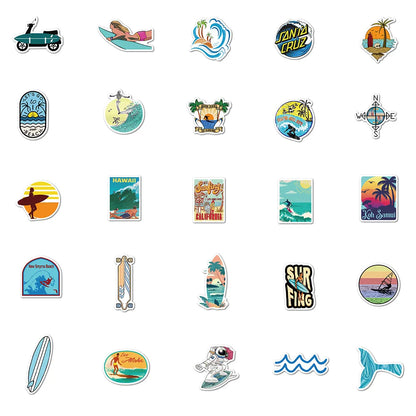 Adesivos de Surf de Verão Adesivo de Surf de Praia Adesivo À Prova D'Água DIY Prancha de Surf Bagagem Carro Bicicleta Garrafa de Água Adesivo Decalque 10/30/50PCS