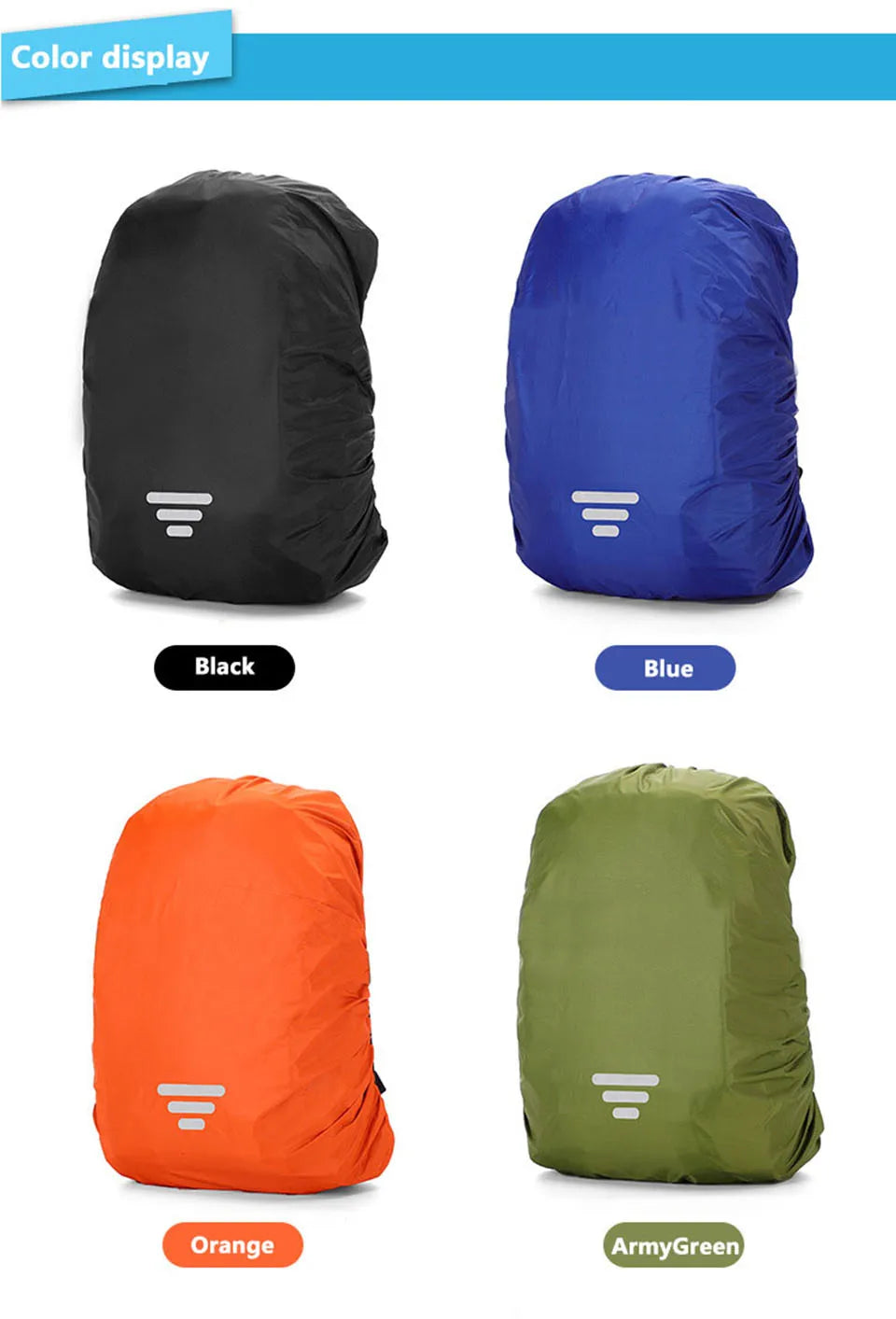 Capa refletiva para mochila  20L 35L 45L 60L à prova d'água, camuflada, tática para acampamento ao ar livre, caminhada, escalada, protege contra poeira.