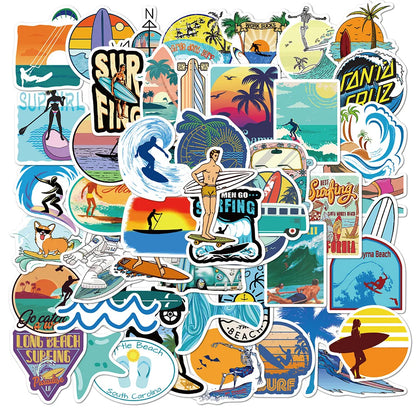 Adesivos de Surf de Verão Adesivo de Surf de Praia Adesivo À Prova D'Água DIY Prancha de Surf Bagagem Carro Bicicleta Garrafa de Água Adesivo Decalque 10/30/50PCS