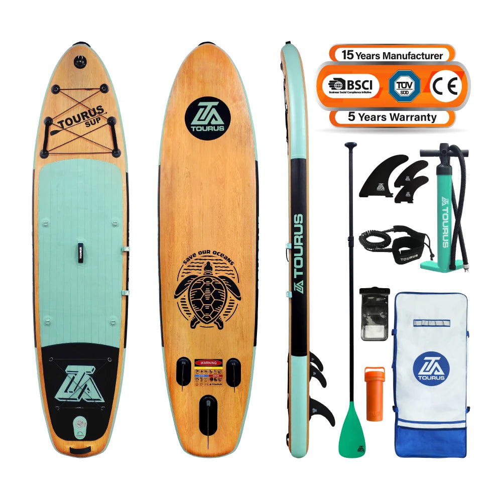 Prancha de SUP TOURUS de madeira azul de camada dupla YOGA prancha de stand up paddle inflável estável 11 pés 33 polegadas