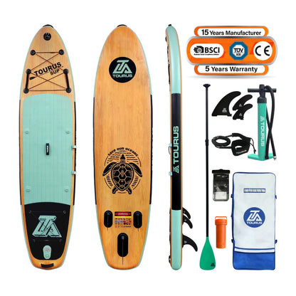 Prancha de SUP TOURUS de madeira azul de camada dupla YOGA prancha de stand up paddle inflável estável 11 pés 33 polegadas