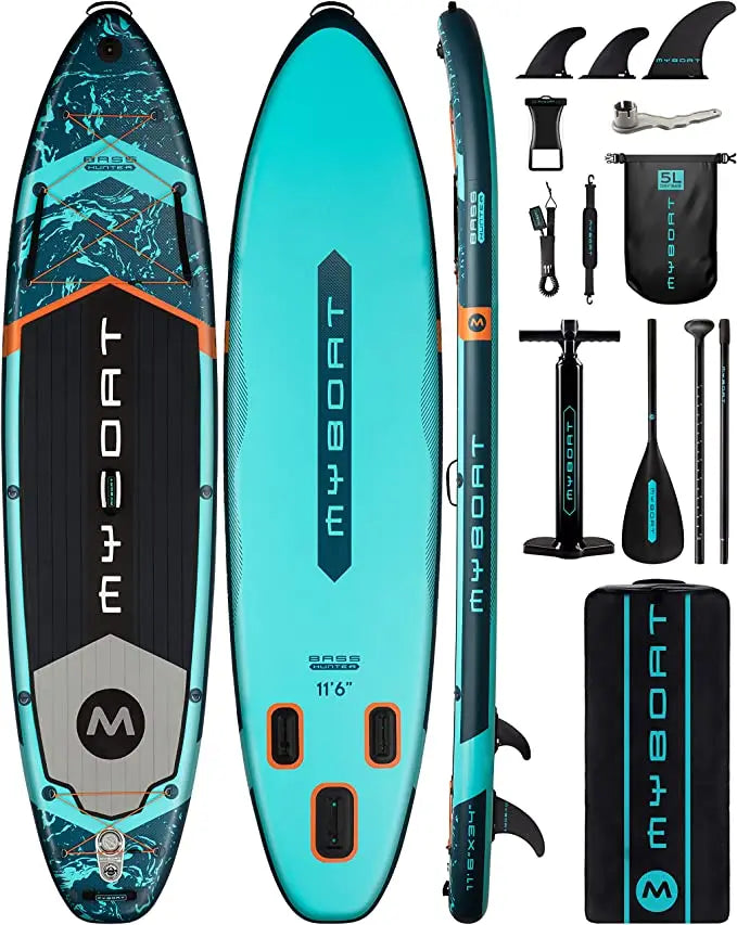 Prancha de SUP inflável extra larga à prova d'água Myboat 11'6''x34''x6'', estilo adulto em pé, pesca aquática com acessórios SUP