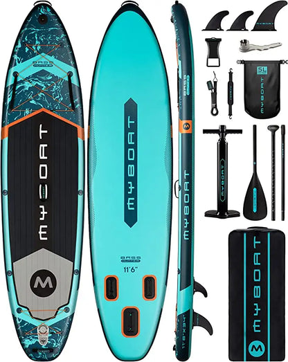 Prancha de SUP inflável extra larga à prova d'água Myboat 11'6''x34''x6'', estilo adulto em pé, pesca aquática com acessórios SUP