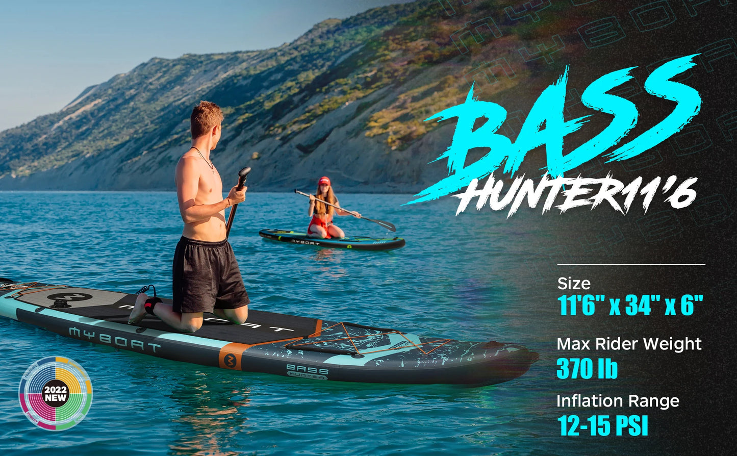Prancha de SUP inflável extra larga à prova d'água Myboat 11'6''x34''x6'', estilo adulto em pé, pesca aquática com acessórios SUP