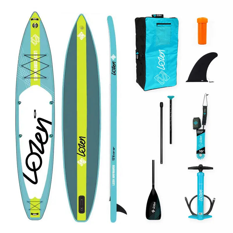 Prancha de SUP TOURUS de madeira azul de camada dupla YOGA prancha de stand up paddle inflável estável 11 pés 33 polegadas