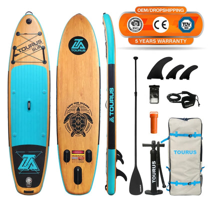 Prancha de SUP TOURUS de madeira azul de camada dupla YOGA prancha de stand up paddle inflável estável 11 pés 33 polegadas