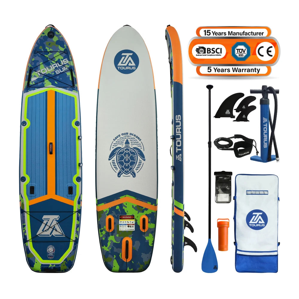 Prancha de SUP TOURUS de madeira azul de camada dupla YOGA prancha de stand up paddle inflável estável 11 pés 33 polegadas