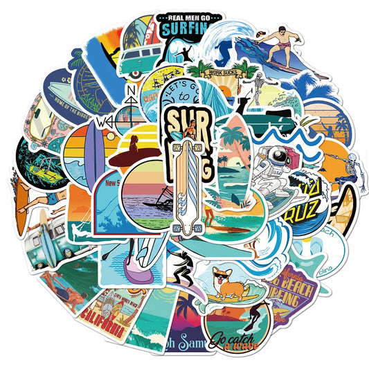 Adesivos de Surf de Verão Adesivo de Surf de Praia Adesivo À Prova D'Água DIY Prancha de Surf Bagagem Carro Bicicleta Garrafa de Água Adesivo Decalque 10/30/50PCS