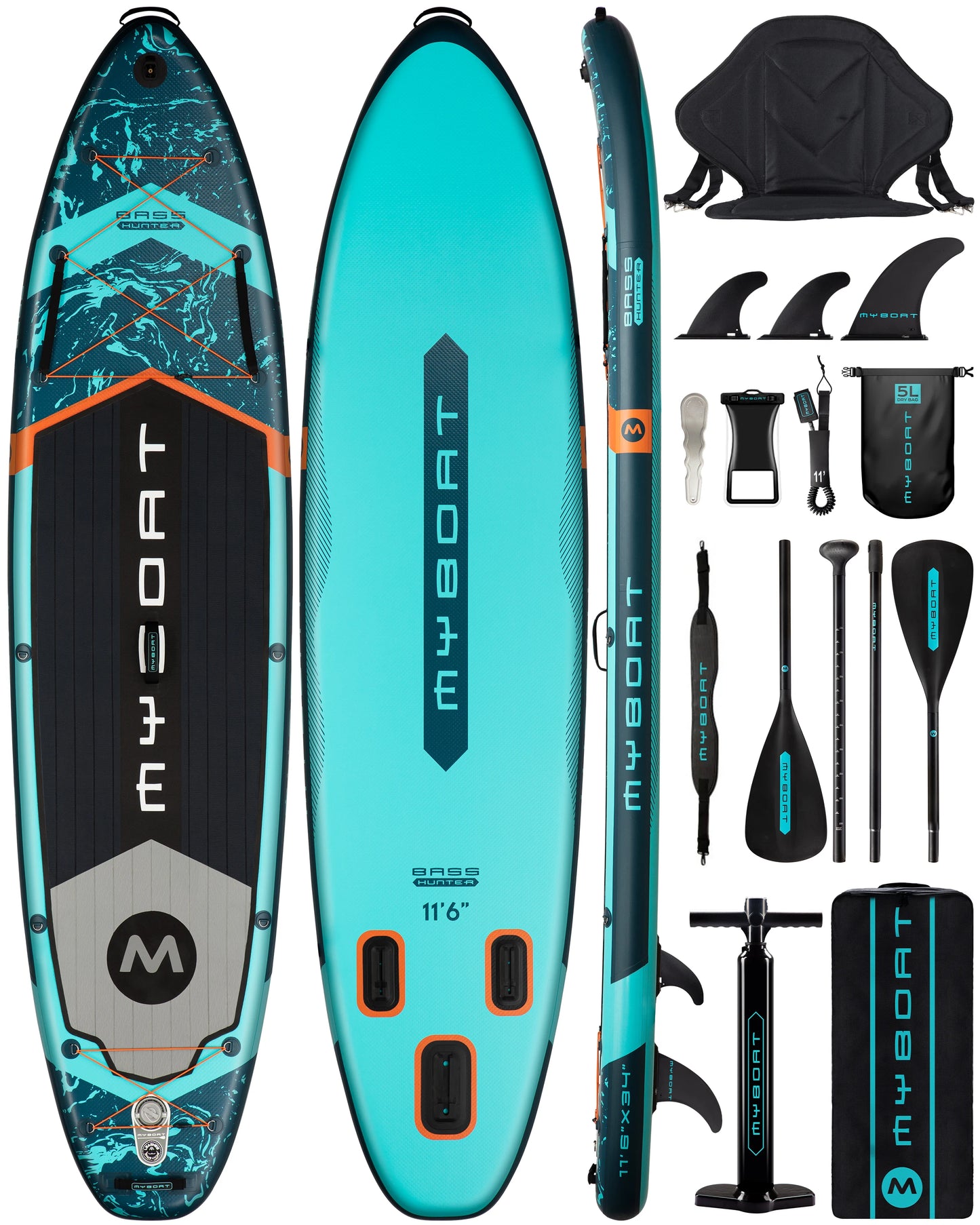 Prancha de SUP inflável extra larga à prova d'água Myboat 11'6''x34''x6'', estilo adulto em pé, pesca aquática com acessórios SUP