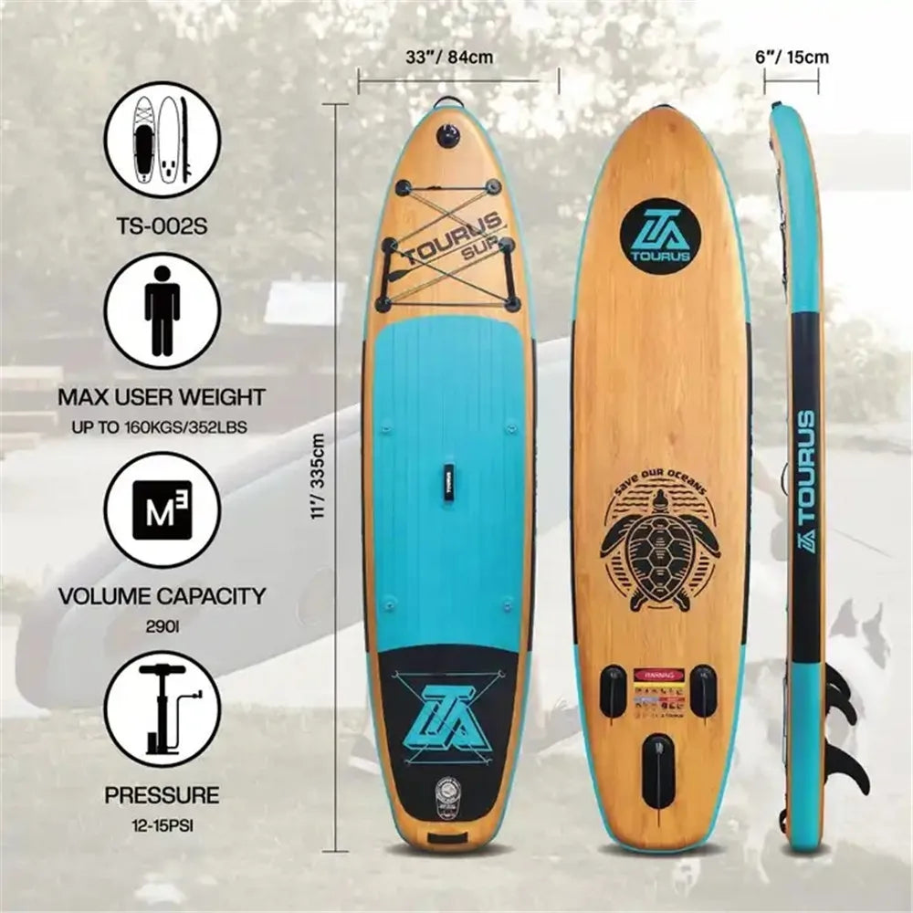 Prancha de SUP TOURUS de madeira azul de camada dupla YOGA prancha de stand up paddle inflável estável 11 pés 33 polegadas