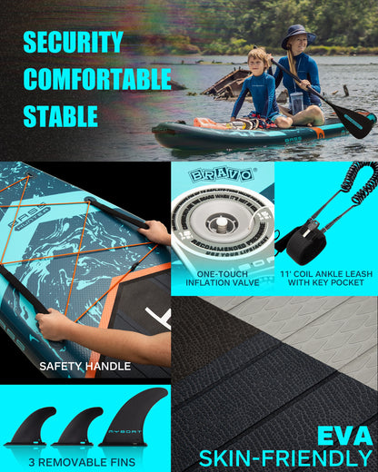 Prancha de SUP inflável extra larga à prova d'água Myboat 11'6''x34''x6'', estilo adulto em pé, pesca aquática com acessórios SUP