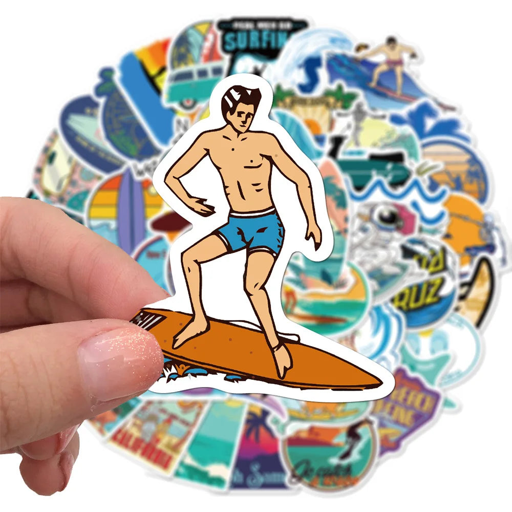 Adesivos de Surf de Verão Adesivo de Surf de Praia Adesivo À Prova D'Água DIY Prancha de Surf Bagagem Carro Bicicleta Garrafa de Água Adesivo Decalque 10/30/50PCS