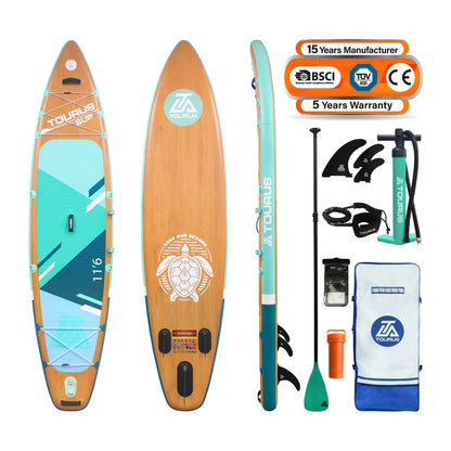 Prancha de SUP TOURUS de madeira azul de camada dupla YOGA prancha de stand up paddle inflável estável 11 pés 33 polegadas