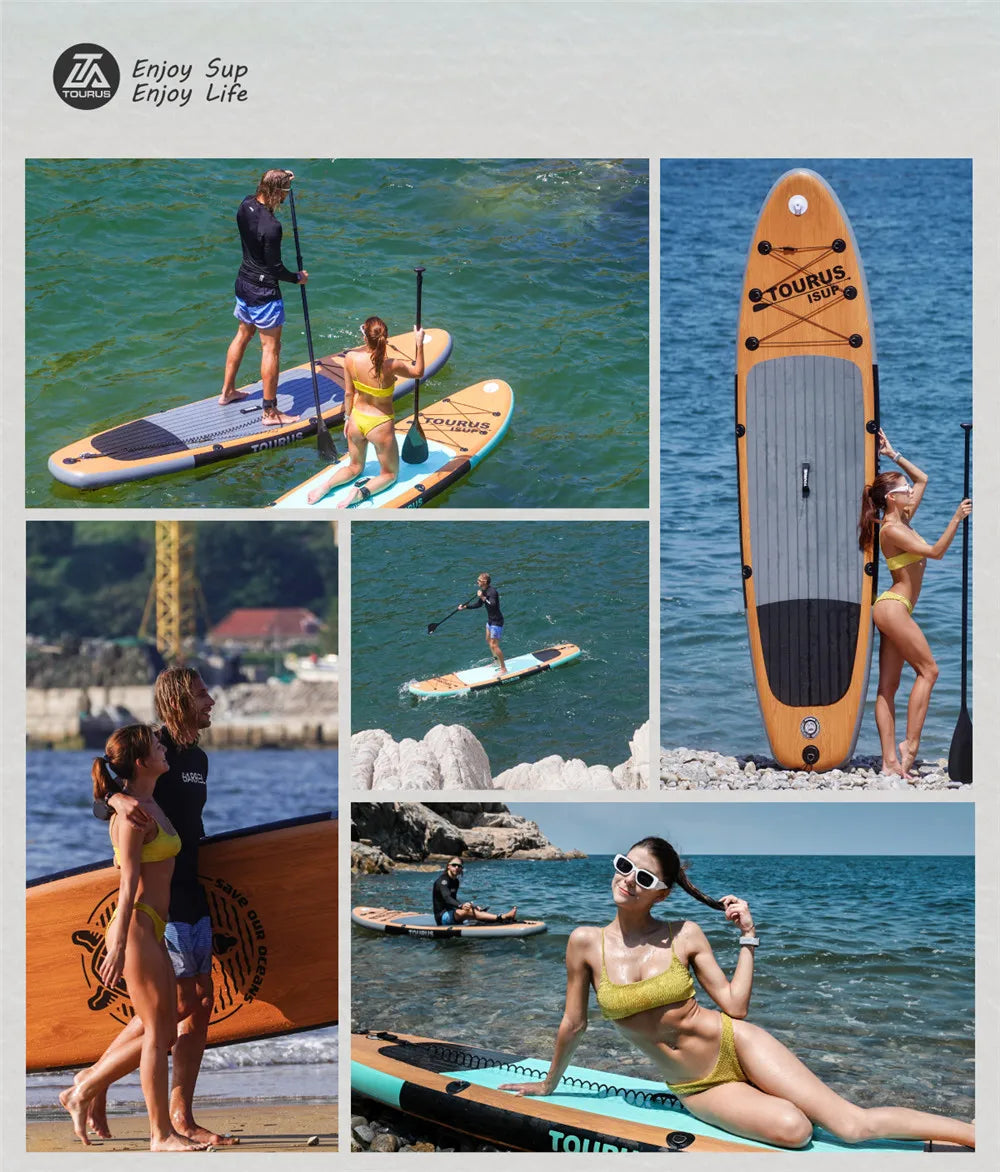 Prancha de SUP TOURUS de madeira azul de camada dupla YOGA prancha de stand up paddle inflável estável 11 pés 33 polegadas