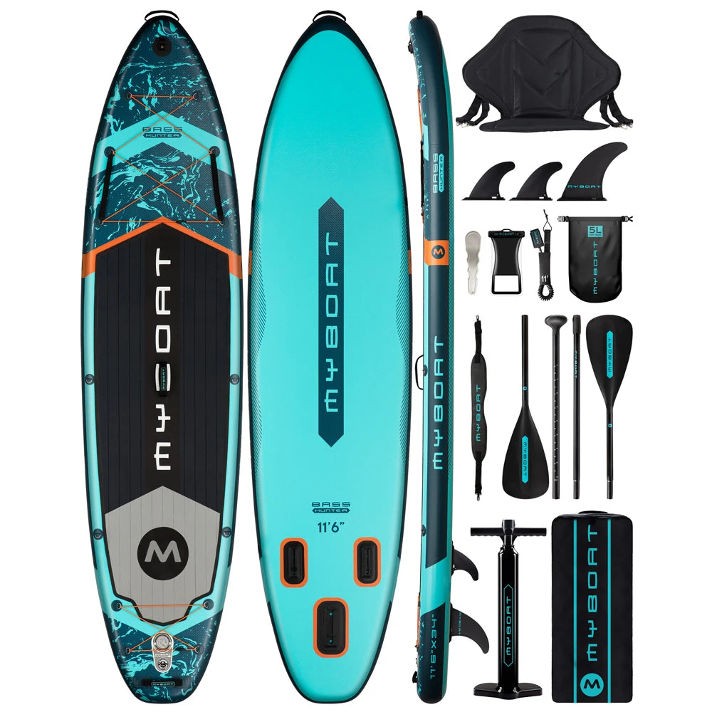 Prancha de SUP inflável extra larga à prova d'água Myboat 11'6''x34''x6'', estilo adulto em pé, pesca aquática com acessórios SUP