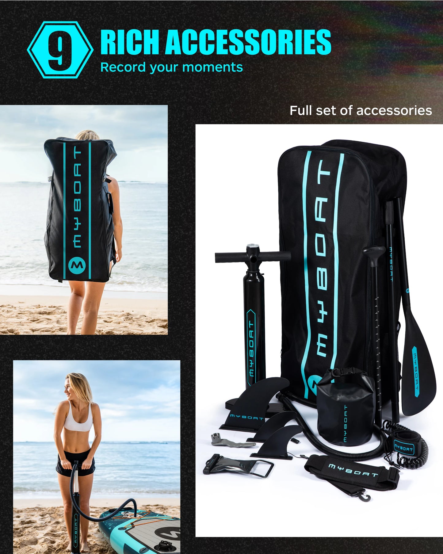 Prancha de SUP inflável extra larga à prova d'água Myboat 11'6''x34''x6'', estilo adulto em pé, pesca aquática com acessórios SUP