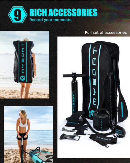 Prancha de SUP inflável extra larga à prova d'água Myboat 11'6''x34''x6'', estilo adulto em pé, pesca aquática com acessórios SUP