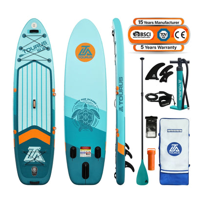 Prancha de SUP TOURUS de madeira azul de camada dupla YOGA prancha de stand up paddle inflável estável 11 pés 33 polegadas