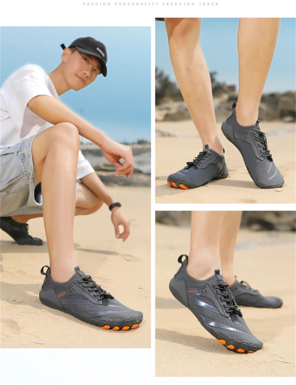 Sapatos aquáticos ultraleves de verão para homens, calçados aquáticos antiderrapantes para atividades ao ar livre, tênis descalços respiráveis para natação e caminhada contra a correnteza.