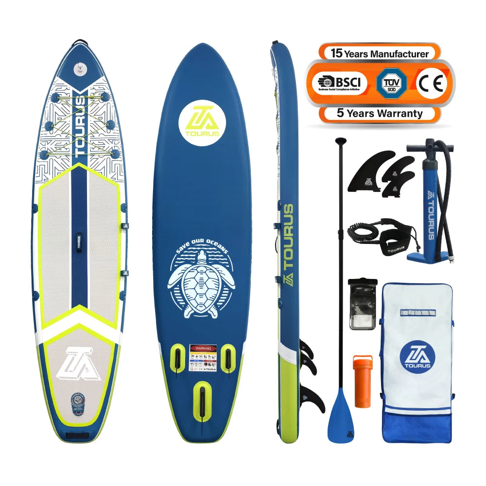 Prancha de SUP TOURUS de madeira azul de camada dupla YOGA prancha de stand up paddle inflável estável 11 pés 33 polegadas