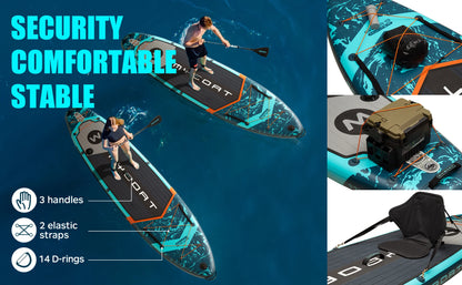 Prancha de SUP inflável extra larga à prova d'água Myboat 11'6''x34''x6'', estilo adulto em pé, pesca aquática com acessórios SUP