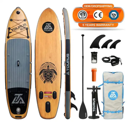 Prancha de SUP TOURUS de madeira azul de camada dupla YOGA prancha de stand up paddle inflável estável 11 pés 33 polegadas