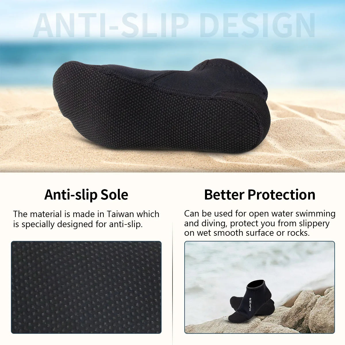 Meias de neoprene de 3 mm para vôlei de praia, mergulho, natação, surfe, mergulho com snorkel, caiaque, rafting, botas aquáticas, pontos flatlock, cano curto.