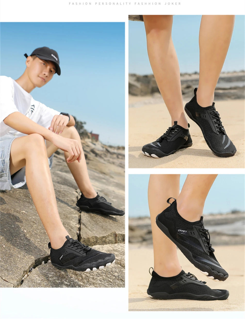 Sapatos aquáticos ultraleves de verão para homens, calçados aquáticos antiderrapantes para atividades ao ar livre, tênis descalços respiráveis para natação e caminhada contra a correnteza.