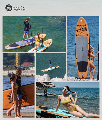 Prancha de SUP TOURUS de madeira azul de camada dupla YOGA prancha de stand up paddle inflável estável 11 pés 33 polegadas